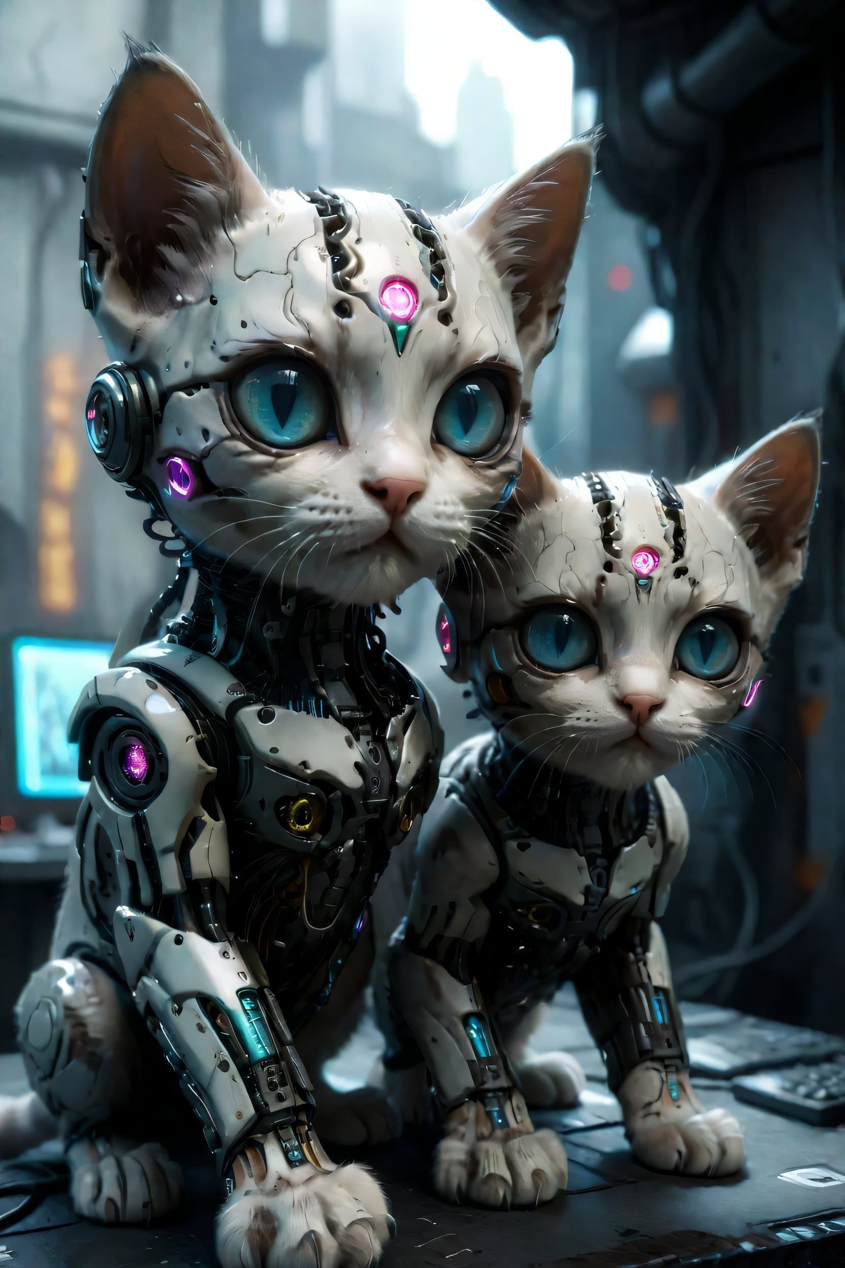 AI generated: a cute kitten, curious++, cyborg+, cyberpunk style, (intricate details)++, hdr, (intricate details)+...