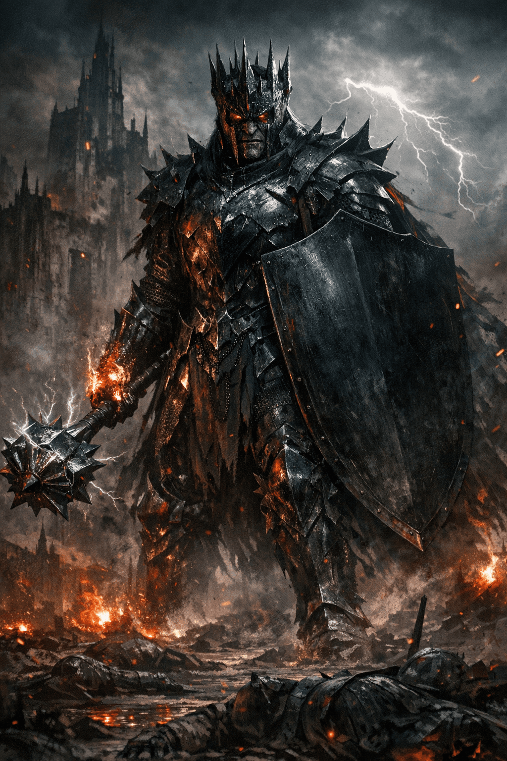 AI generated: Create a beautiful cinematic scene from the movie Lord of the Rings. Morgoth, the warrior king is li...