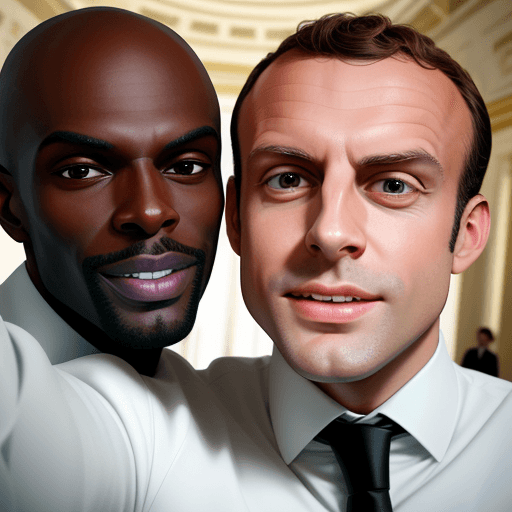 AI generated: Hyper realistic selfies of the blend of kery james and emmanuel macron
