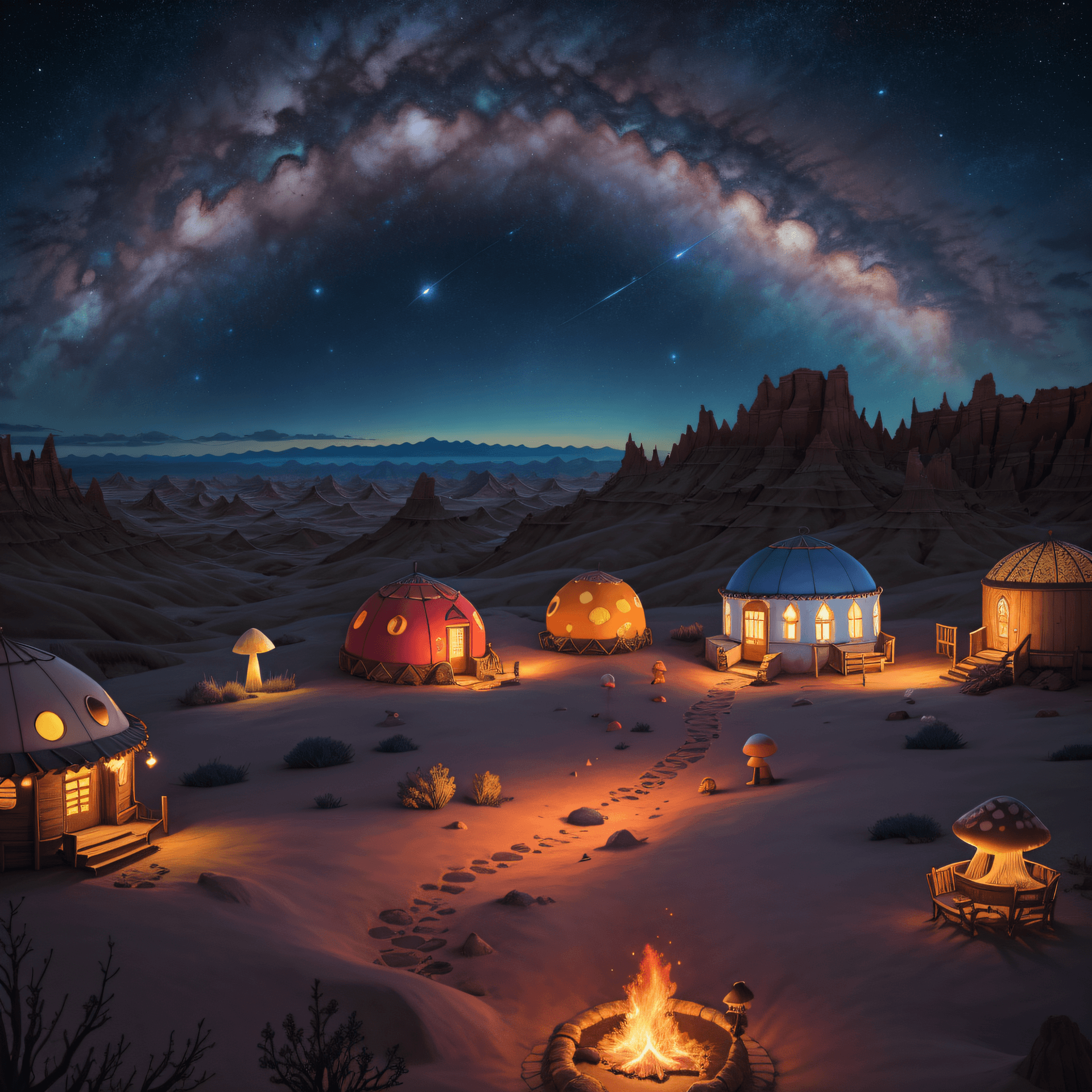 AI generated: 4k, hdr, high quality, Yurt, beautiful, Renaissance alchemist, looking away, Arid Badlands, Whimsica...