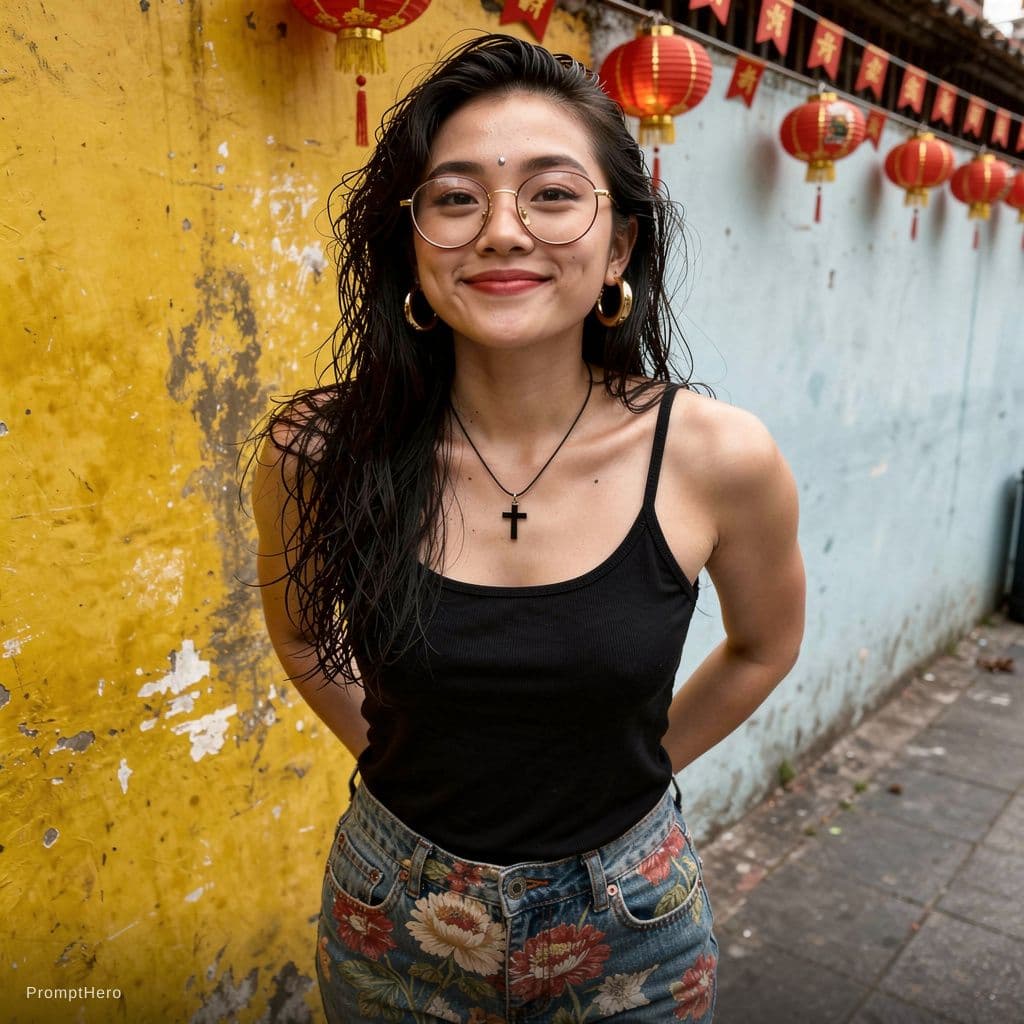 AI generated: A highly detailed, photorealistic, cinematic medium shot of a beautiful young East Asian woman posin...