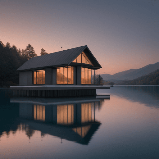 AI generated: High resolution photography archttecture, House at a Lake, The water of the lake looks like blood. s...