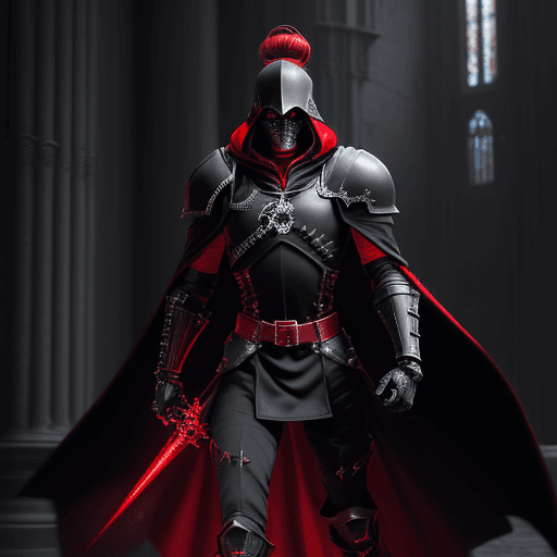 AI generated: Digital Art, a sinister Warhammer 40k assassin man, delicate(armor) , black and red shoulder armor, ...