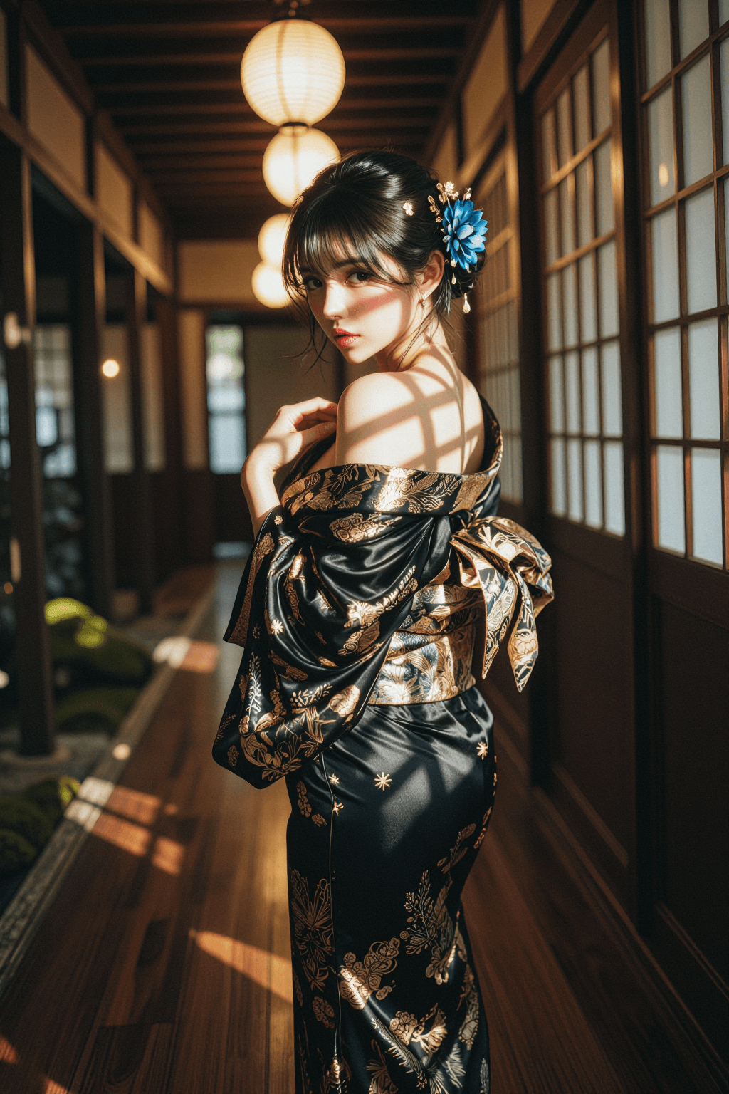 AI generated: The Ryokan Corridor (Seductive & Low-Angle)
a. Shooting Angle & Pose: Low-angle "hero" shot looking ...