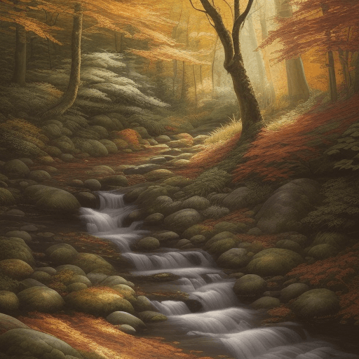 AI generated: Serene woodland scenery, reminiscent of fall, painted digitally, in the artistic essence of nature-i...