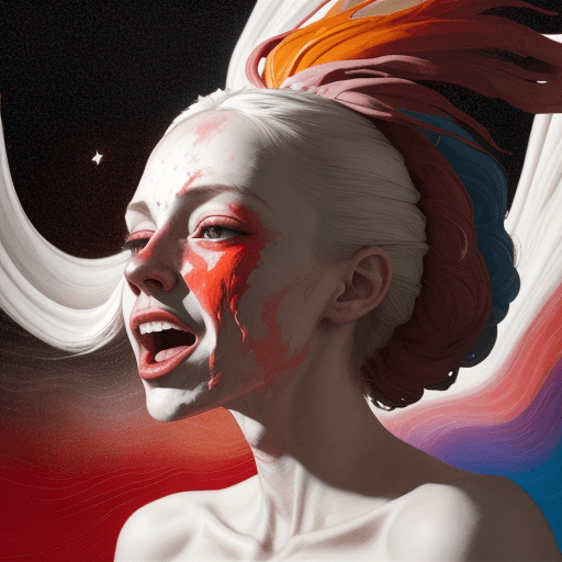 AI generated: that is her mouth, in the style of vibrant, high-energy imagery, white and red, messy, amanda sage, ...