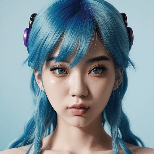 AI generated: a close up of a person with blue hair, a colorized photo by Lü Ji, trending on cg society, rococo, s...