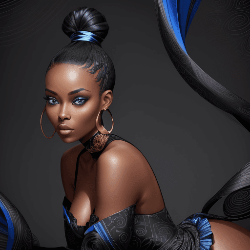 AI generated: An image of a poised beautiful black 
woman with fair skin and piercing blue eyes. Her hair is style...
