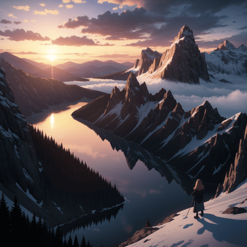 AI generated: masterpiece, best quality, ultra-detailed, realistic, CG, a beautiful ((mountain lake)) at sunset, d...