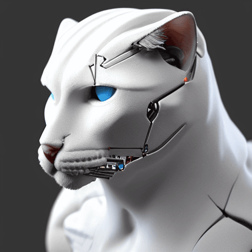 AI generated: cyborg cat| with a visible detailed brain| muscles cable wires| biopunk| cybernetic| cyberpunk| whit...