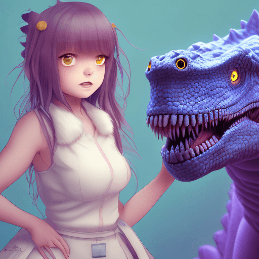 AI generated: (a girl in a dinosaur costume, fullbody view, curvy style, anime, solo girl, , blushing cheeks, hype...