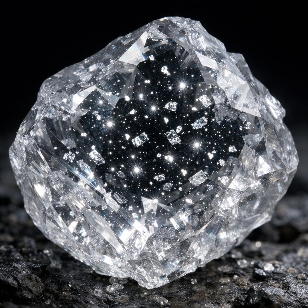 AI generated: a brilliant yet rough diamond with shards of platinum scattered through out it like stars in the sky
