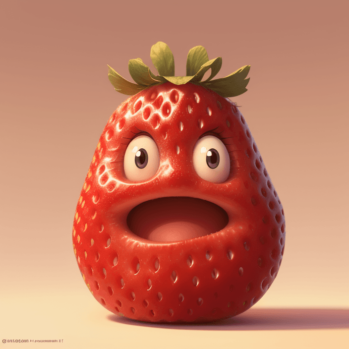 AI generated: A happy cartoon strawberry fruit,Pixar Style, perfect composition, 8k artistic photography, photorea...