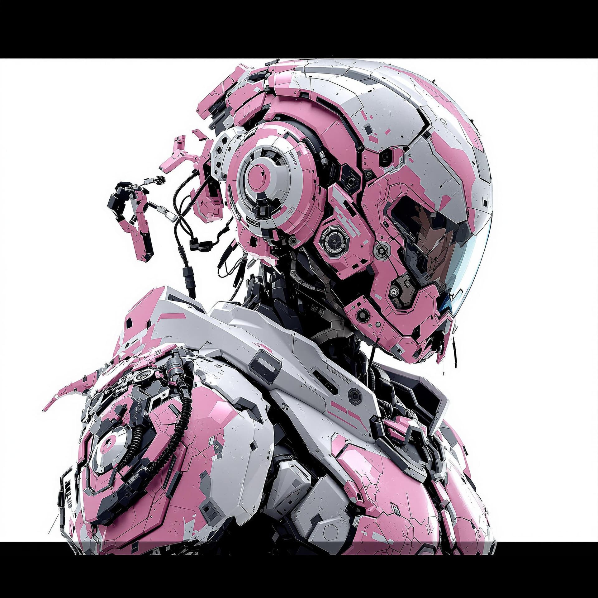AI generated: Ultra Realistic, Urban Mecha, damaged Pink and white amour, futuristic cyberpunk style and feel dark...