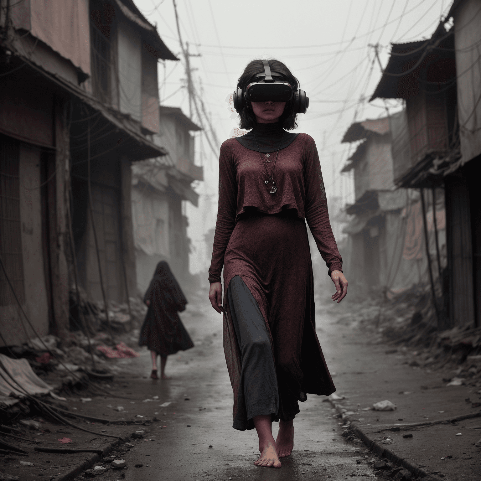 AI generated: 8k uhd,by alessio albi, dusty depth of field,detailed, neogothic art nouveau, dark ivy, LED VR VISOR...