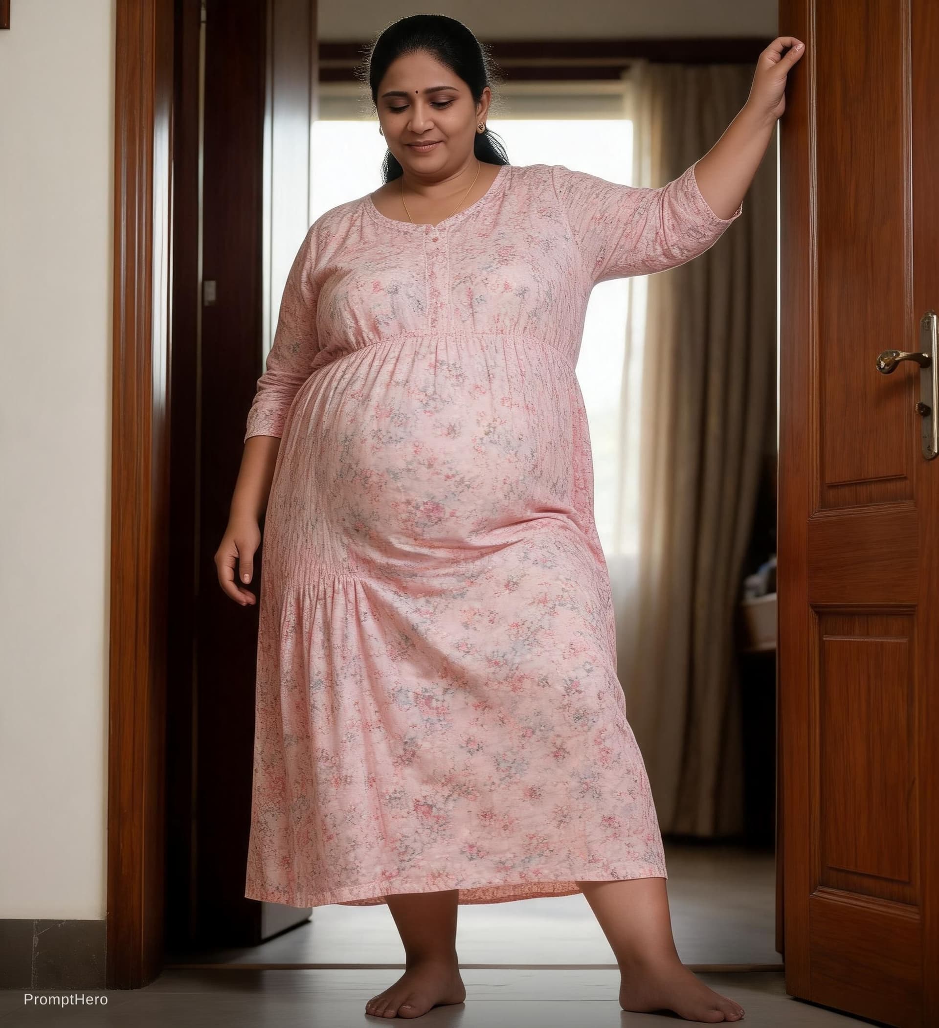 AI generated: Positive Prompt:
A full-body realistic image of a  average plus curvy, fleshy 6 feet height  South I...