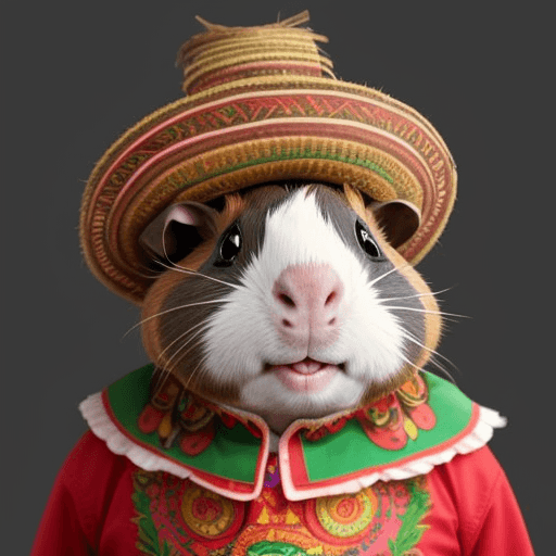 AI generated: Generate an anthropomorphic guinea pig from Ecuador, using a traditional costume from there. Make th...
