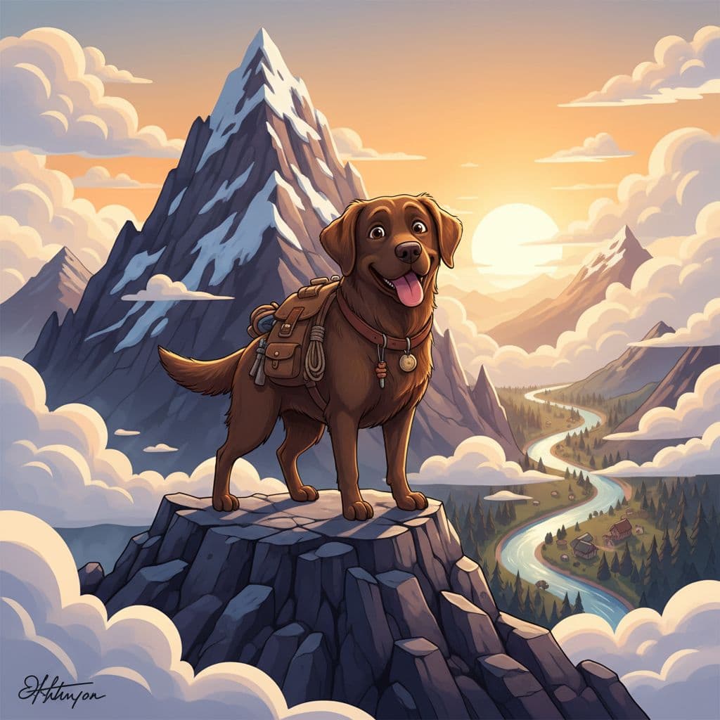 AI generated: Dame una imagen con en ealistic cartoon style. Dame un choco en una montaña