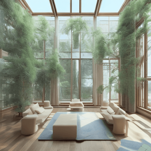 AI generated: High resolution photography interior design, dreamy sunken living room conversation pit, wooden floo...