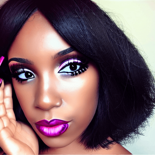 AI generated: photo of a gorgeous black woman, eyeshadow, lipstick, mascara, long_eyelashes, smoky makeup, (best m...