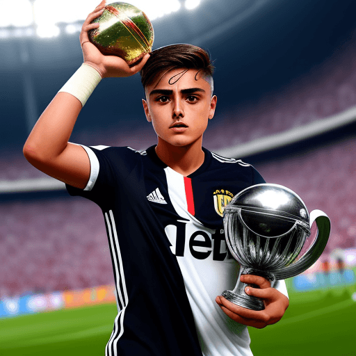 AI generated: Paulo Dybala entrando al estadio con la copa del mundo