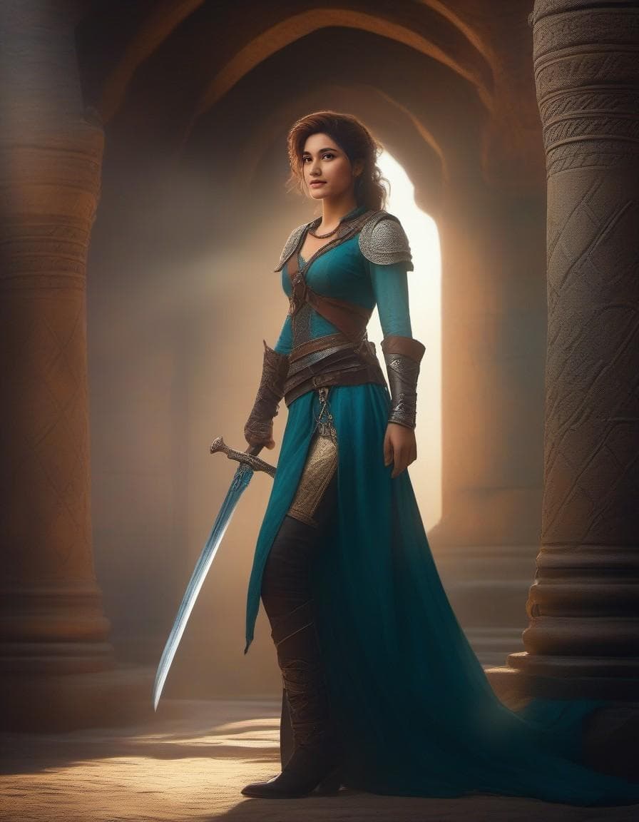 AI generated: zrpgstyle, portrait beautiful girl solo alone medieval RPG character painting blonde hair upsweep up...