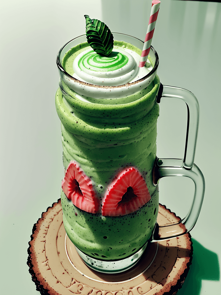 AI generated: un batido de fresa y aguacate, una taza de leche de almendras, una cucharada de extracto de vainilla...