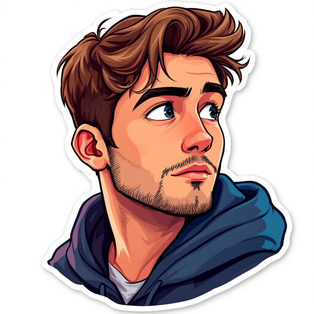 AI generated: A profile picture of an animated cartoon headshot portrait of a young man with brown hair and a slig...