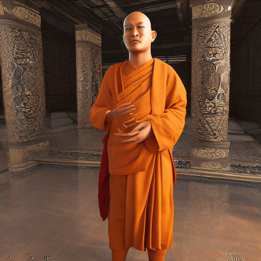 AI generated: build a buddhist monk +with face like my profile+excessive detail+futuristic and eco style concept+o...