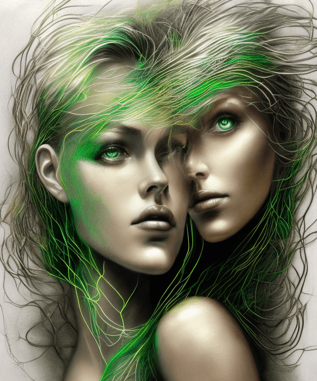 AI generated: Imaginative picture taken from above, beautiful  model with green eyes, golden wet skin, shiny hair ...