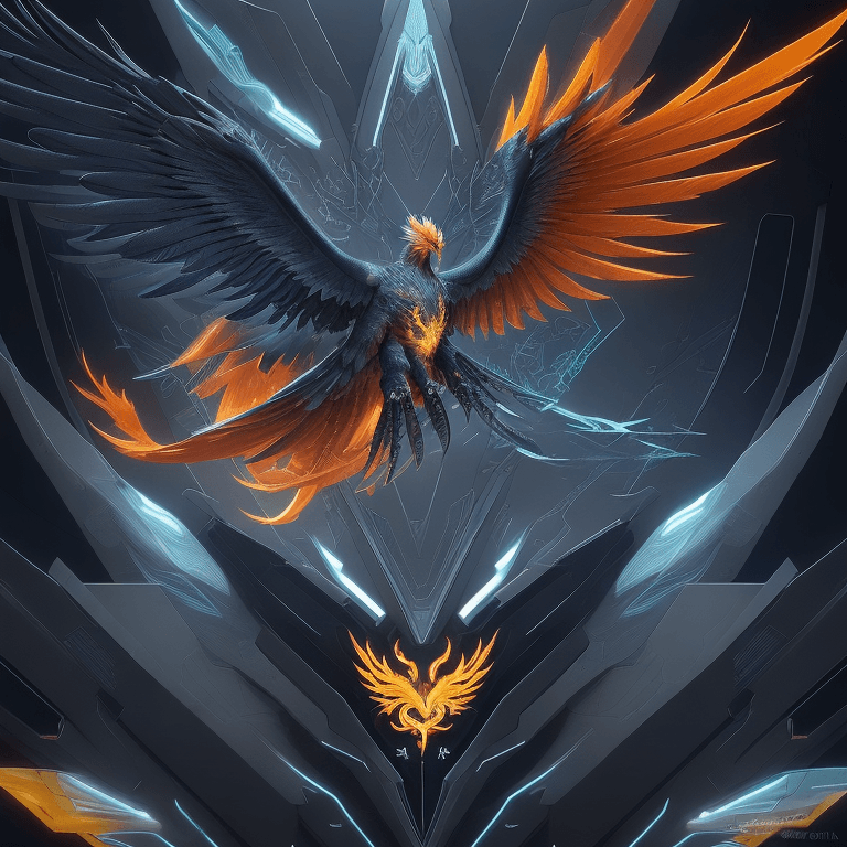 AI generated: Design a sleek and futuristic logo with a close-up shot of a Tech Phoenix, intricately showcasing el...