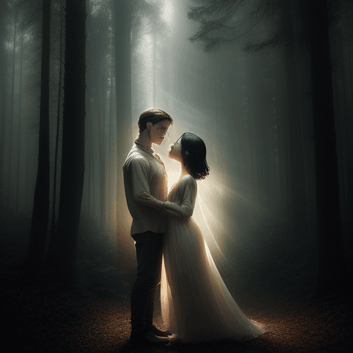 AI generated: mystical and beautiful woods, yung white boy, short dark hair, full body, strong body, young man, sh...