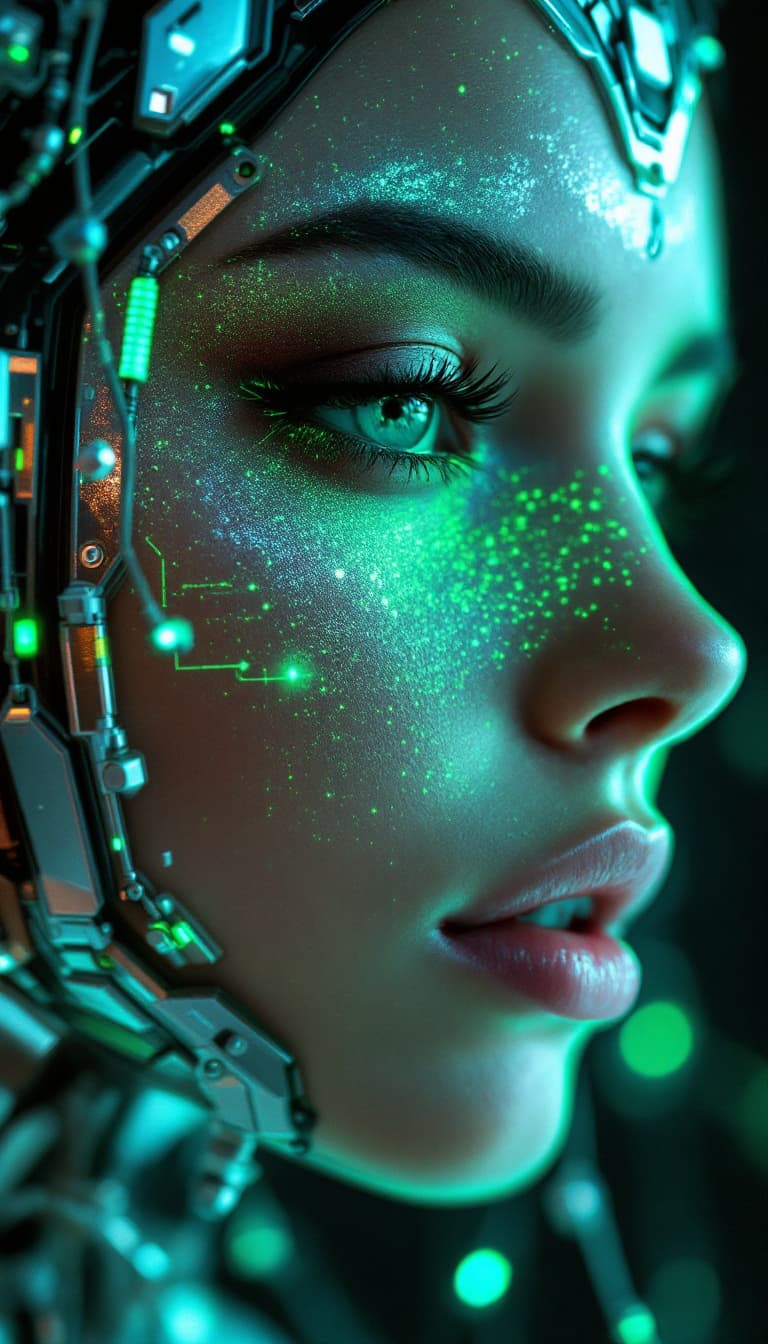 AI generated: Close up of a mesmerizing Female cybernetic implant macro complex angles, portal to female augmented...