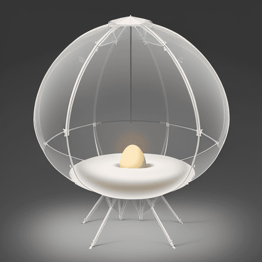 AI generated: "Behold a marvel of design—an egg-shaped tent structure that emanates a soft glow. Crafted from alum...