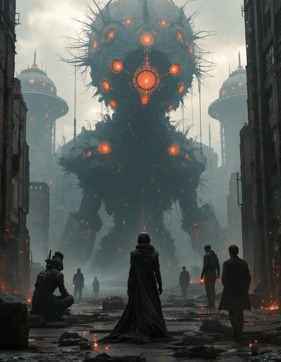 AI generated: Create an atmospheric, amazing futuristic dystopian image (in the style of the artist Joao Ruas:1.9)...