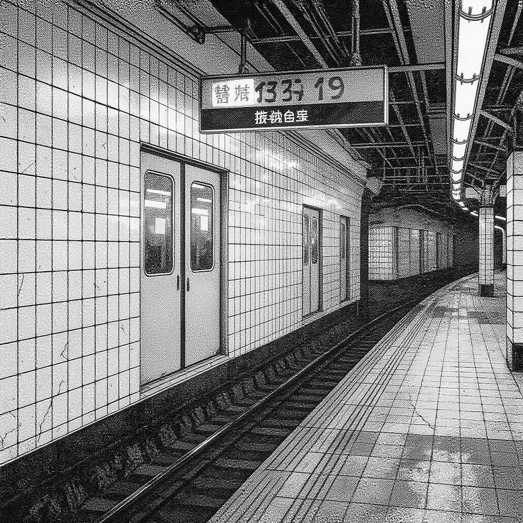 AI generated: A manga panel background of a subway station dandadan style