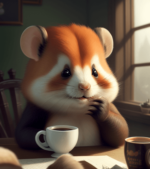 AI generated: very beautiful portrait of an extremely cute ginger hamster who is waking up on a Monday morning and...