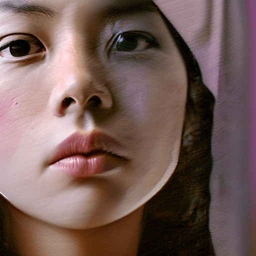 AI generated: close-up portrait of a young Japanese beauty lady in a dimly lit room, 2 mole on her face, brown eye...