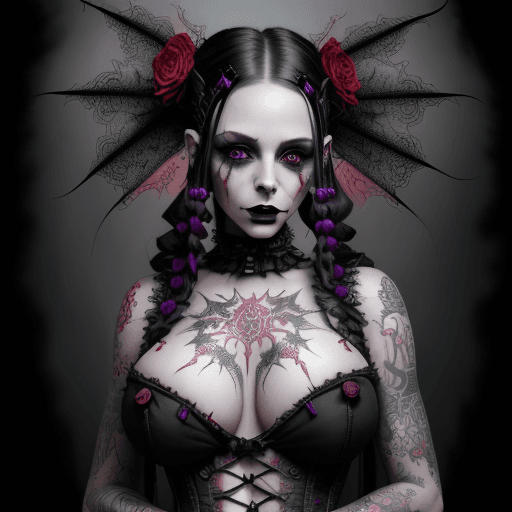 AI generated: An intricately adorned Gothic Trixie, embodying a fusion of cybergoth, midwest gothic, nu-goth, and ...