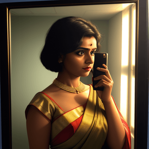 AI generated: Full angle shot, hyper-realistic photo, beautiful lady in saree, perfect yes, photo on iphone 14 in ...