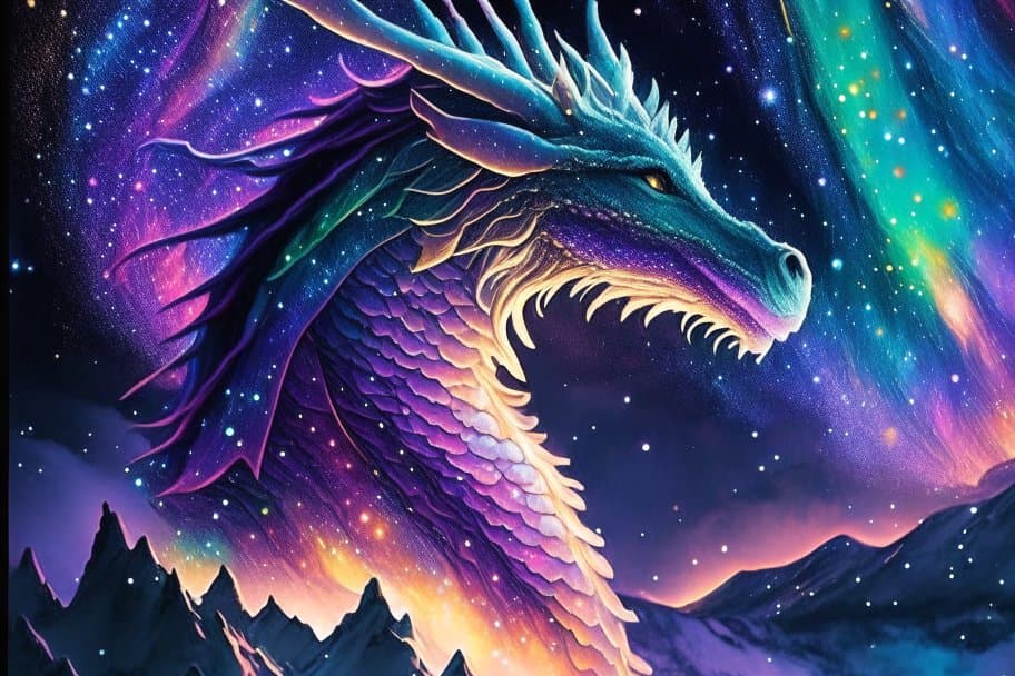 AI generated: "Create an ethereal artwork or illustration featuring majestic dragons glowing in chromatic hues. Pi...