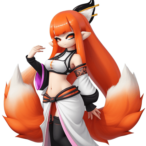 AI generated: inkling goddess, kitsune, big fluffy tails