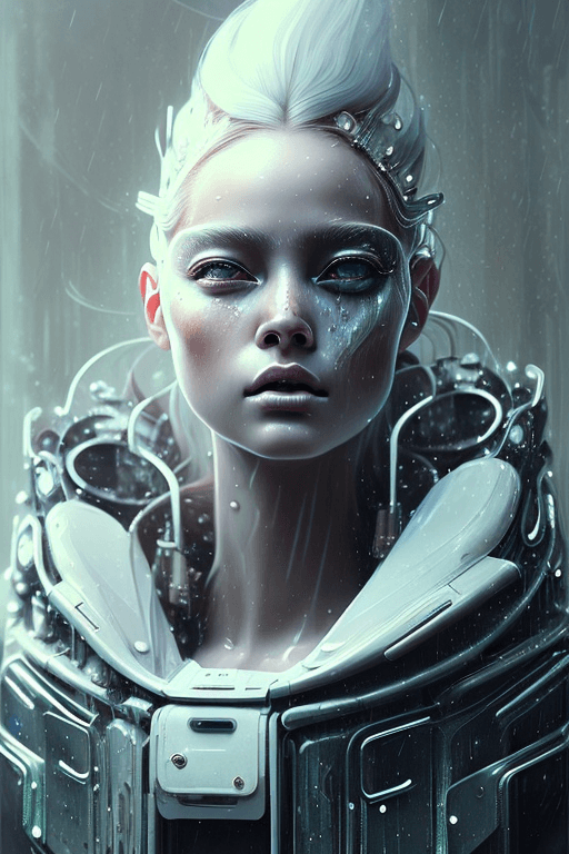 AI generated: detailed portrait of European Pretty Young Girl Storm Rain movie Jacket coat, Futuristic sci-fi fash...