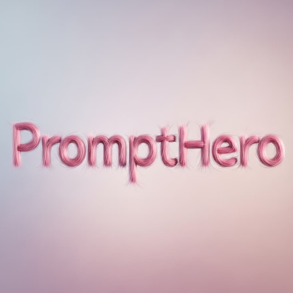 AI generated: The word “PromptHero” made entirely of ultra-detailed pink hair strands, each letter formed by reali...