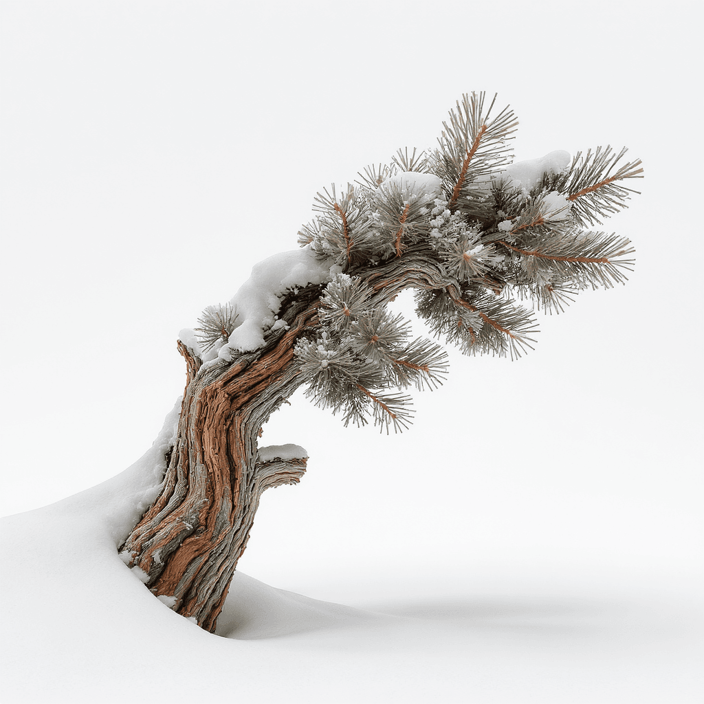 AI generated: 3D pine tree branch heavy with snow, bending slightly