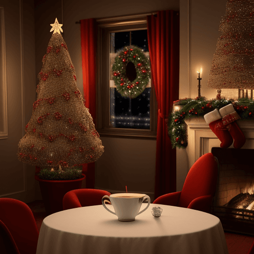 AI generated: Nice and hot cup of coffee, seating in a cofee table on a room decorated for christmas, cinematic, b...