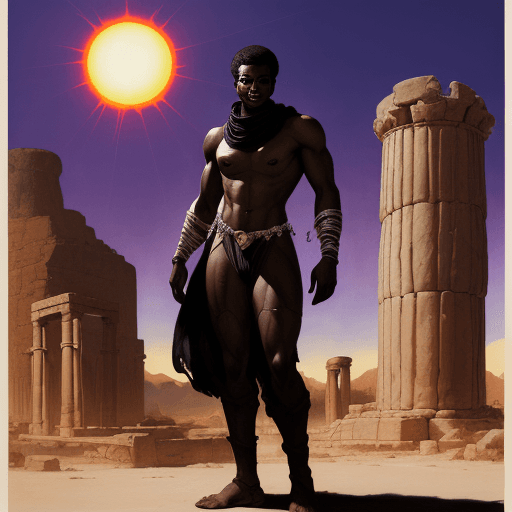 AI generated: A mysterious black man with an ethereal glow wearing a white scarf stands in the desert, surrounded ...