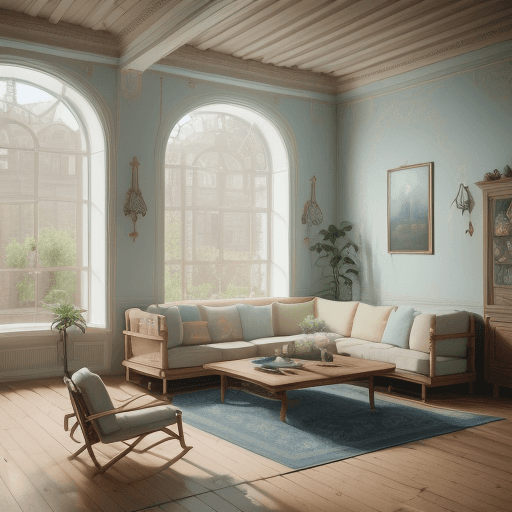 AI generated: High resolution photography interior design, dreamy sunken living room conversation pit, wooden floo...