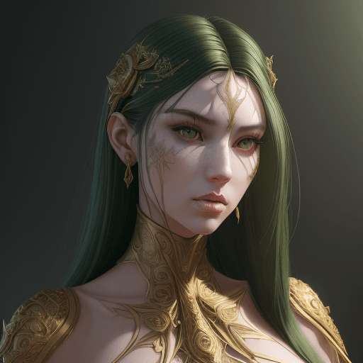 AI generated: mdjrny-v4 style , young female face, green aesthetic, young female face, golden ratio, symmetric, el...