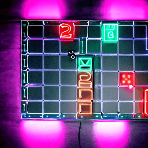 AI generated: 2d online chess board and pieces, neon, cyberpunk, high energy, speed, kavinsky, drive movie 